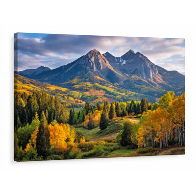 Golden Valley Autumn Mountain Landscape Wrapped Canvas Wall Art