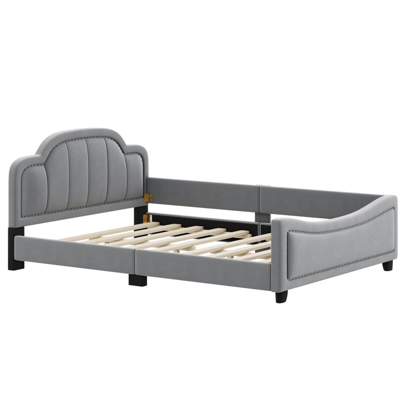 Didula Upholstered Daybed with Cloud Shaped Headboard, Full, Gray