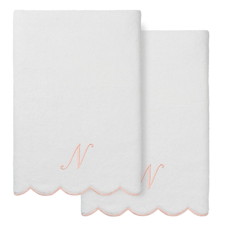 Ensemble de serviettes de bain personnalisables 100% coton turque ADORNIA 2PC, N, Blanc / Rose