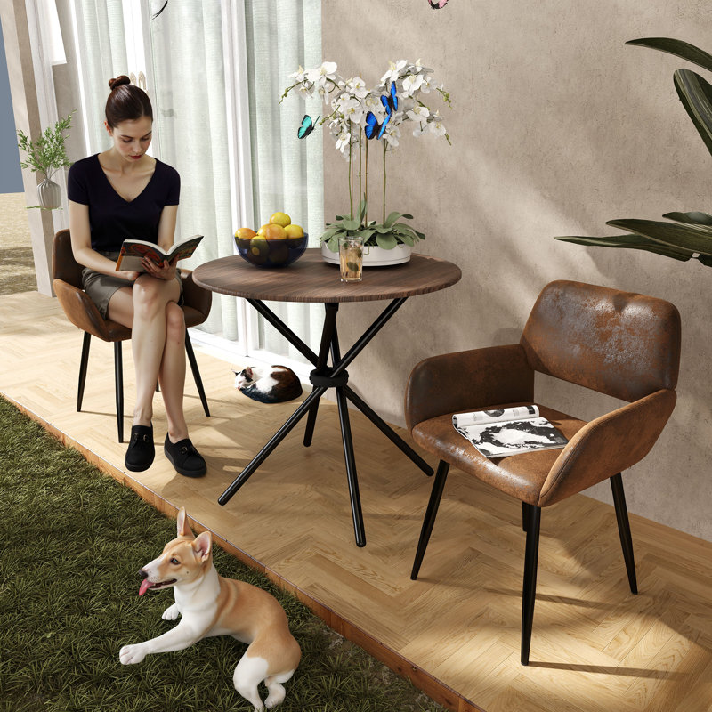 Harjovan 3 pieces Modern Dining Set Round Table Upholstered Chairs for Small Spaces Dining Room breakfast nook, Walnut