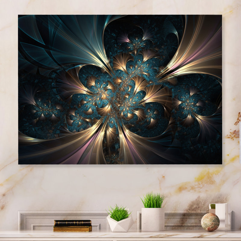 «Gold and Blue Fractal Reverberations I», reproduction d'art sur toile, H 24 po x l 32 po x P 1 po, Toile tendue