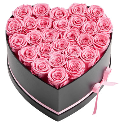 27 vraies roses préservées dans une boîte en forme de cœur, fleurs éternelles roses de 3 ans, cadeau romantique pour elle, Saint-Valentin, anniversaire, fête des mères