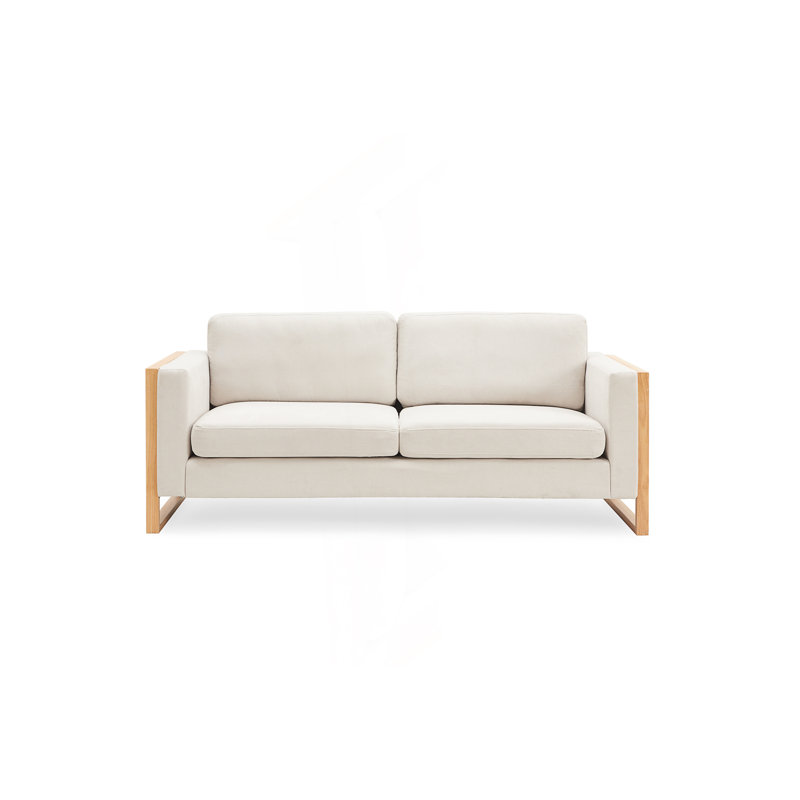 Canapé de salon moderne à 3 places avec pieds en bois massif, White Fabric