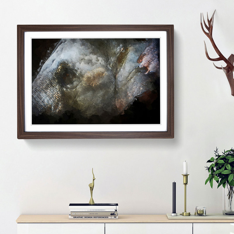Colourful Elephant in Abstract - Picture Frame Graphic Art Print, Walnut Framed, 27cm H x 36cm W x 2cm D