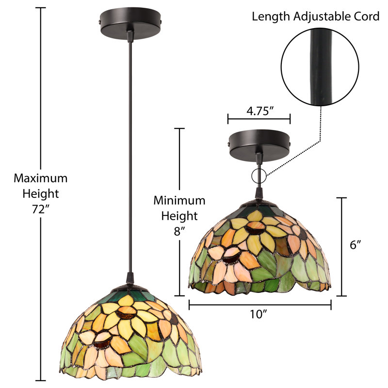 10"W Evelina Traditional Yellow Sunflowers Stained Glass Dome Shade Pendant