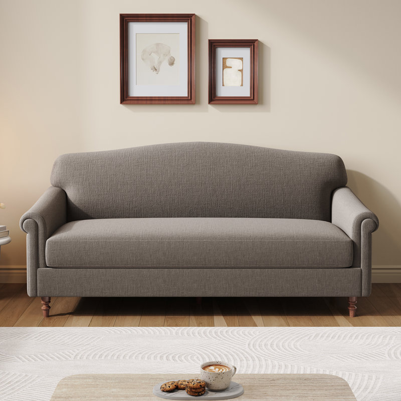 Bellamont Modern Neoclassical Chenille Sofa with Rolled Arms and Rubberwood Legs, Brown
