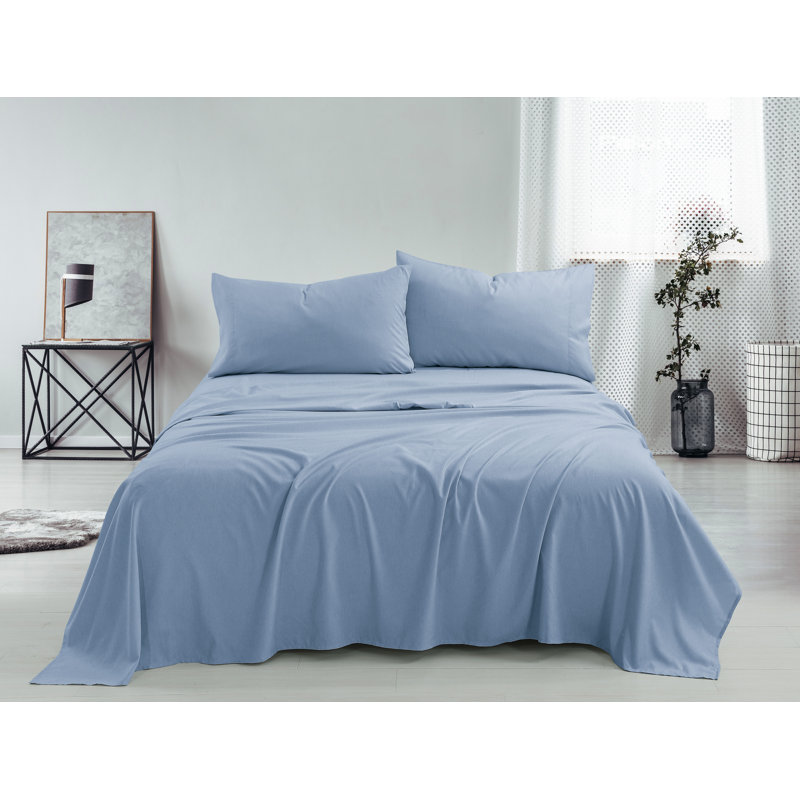 Ensemble de draps en micro-fibre, Bleu, Ensemble de draps pour lit double + un drap-housse