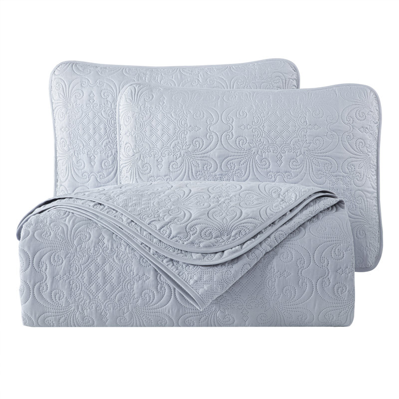Luca 3-Piece Lightweight Microfiber Oversized Bedspread Set, King Coverlet/Bedspread + 2 King Shams, Silver Gray