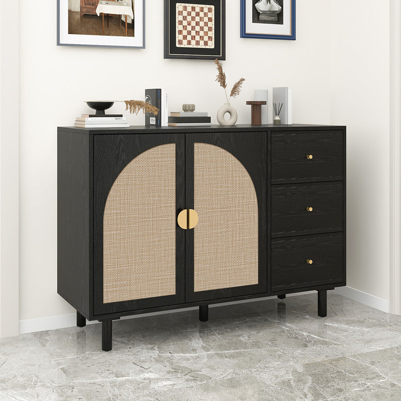 Armoire polyvalente à 3 portes et 3 tiroirs pour différentes pièces, rehaussant le rangement et le style, Noir
