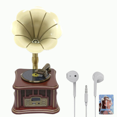Mini haut-parleur Bluetooth de style radio rétro en bois brun foncé, audio stéréo, Bluetooth sans fil, entrée AUX, lecture USB et prise casque 3,5 mm