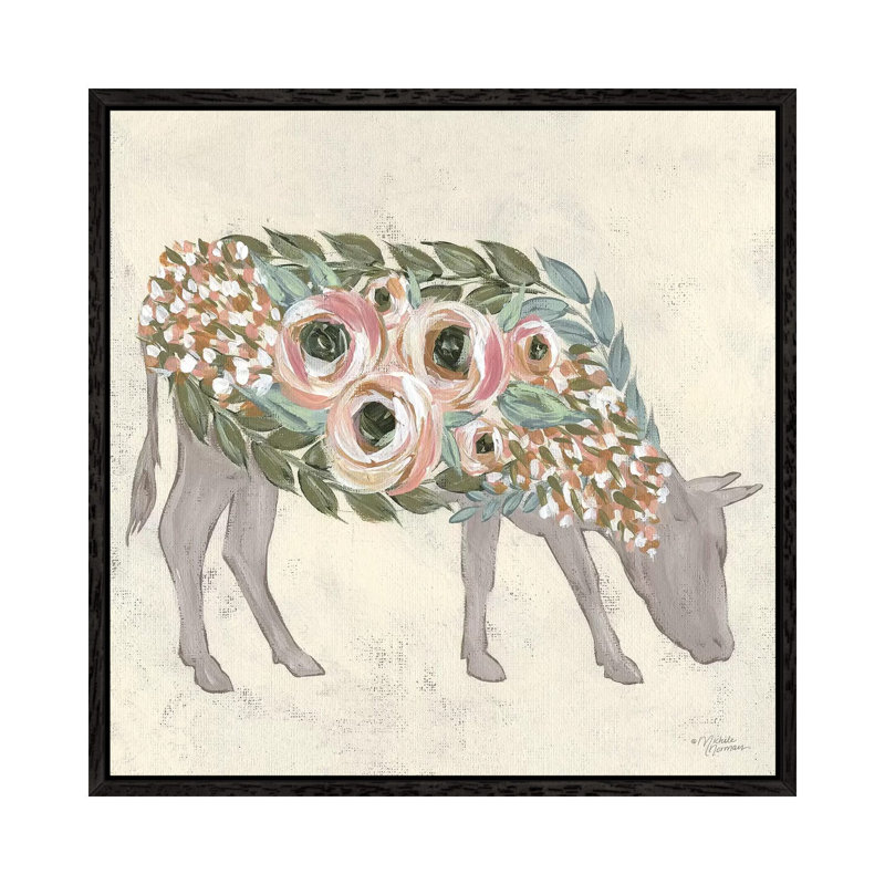 Annabelle the Cow 1 Piece Wall Art on Canvas, 45.72cm H x 45.72cm W x 3.81cm D, Black Floater Framed