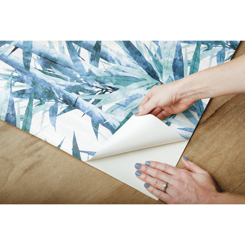 Rouleau de papier peint adhésif autocollant l 18,86 pi x l 18 po en bambou Antilles, Bleu / blanc