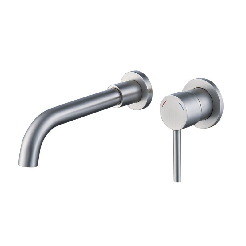 Robinet mural pour lavabo ou baignoire, robinet à poignée simple en laiton 2 trous inclus, Nickel brossé