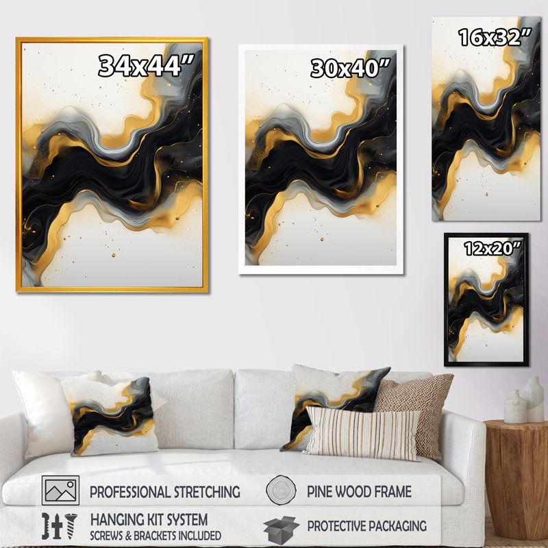 Or et marbre noir Essence IV - décoration murale en marbre, Toile tendue, 20" H x 12" W