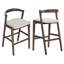 Tabouret de bar d'intérieur en bois d'hévéa, finition brun foncé et revêtement beige, ensemble de 2-839277157
