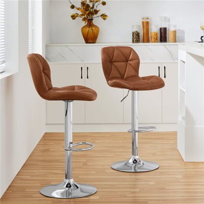 Adjustable Modern PU Leather Swivel Bar Stools with Backrest by Yaheetech