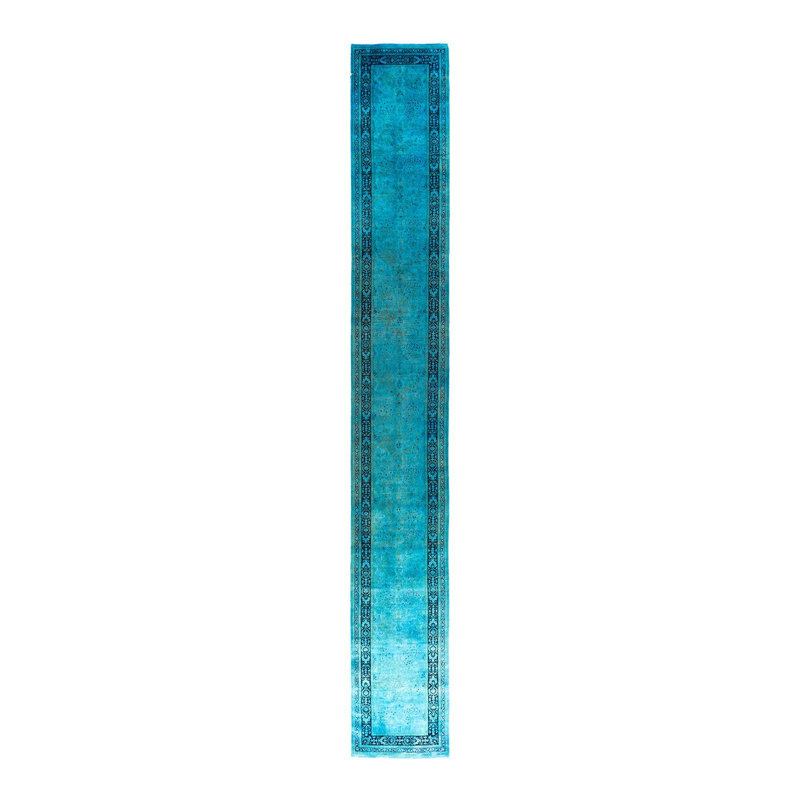 Tapis de couloir unique noué à la main Fine Vibrance - bleu, 2 pi 6 po x 18 pi 10 po