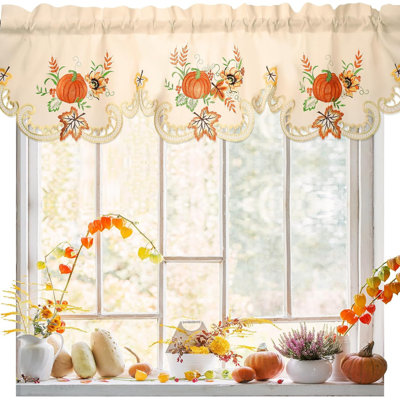 Fall Thanksgiving Kitchen Curtain Valance Embroidered Thanksgiving Autumn Curtain, Fall Window Treatment Valance, Pumpkin Maple Leaves
