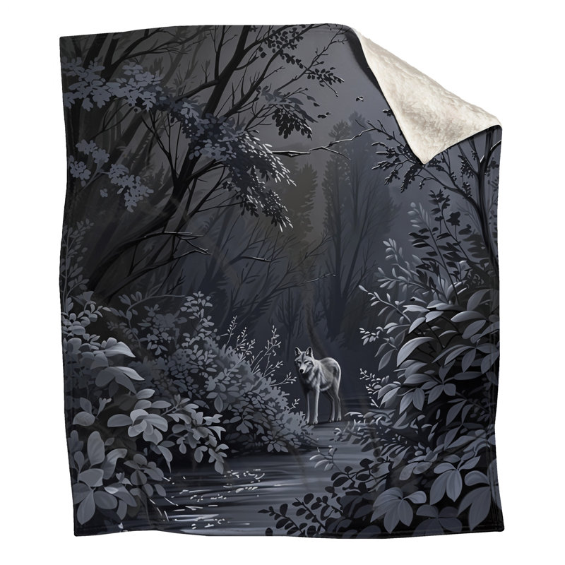Gray Wolf In Forest Blankets, 50in W x 60in H