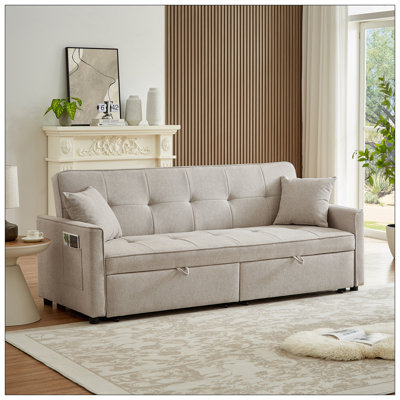 Canapé-lit convertible 3 en 1, canapé-lit futon moderne en tissu, petit canapé-lit, dossier inclinable, coussins, poches, meubles de maison pour le salon