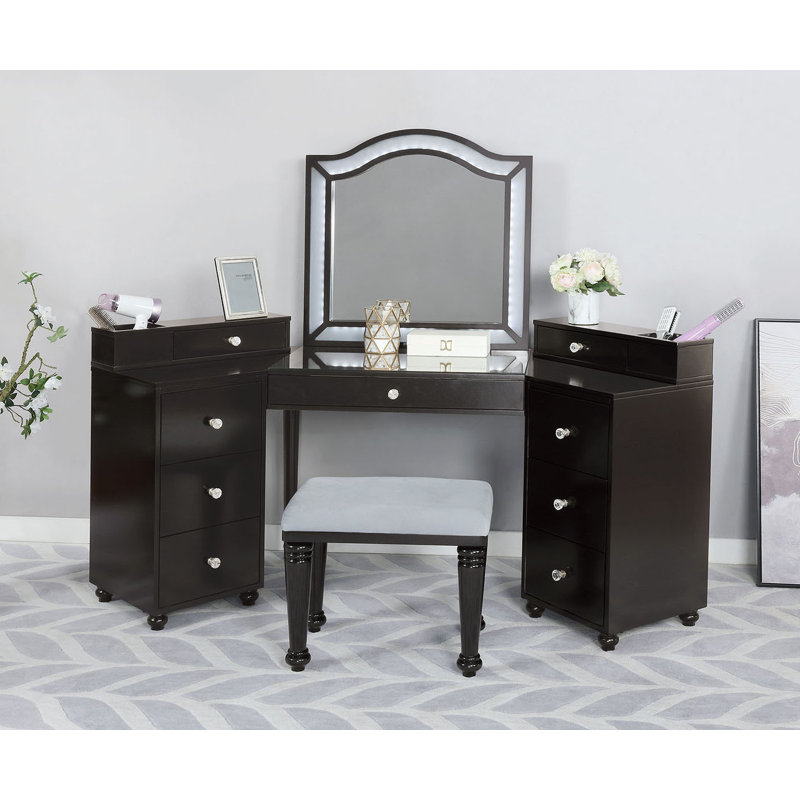 75" W Glam Vanity Set, Obsidian Gray, Gray