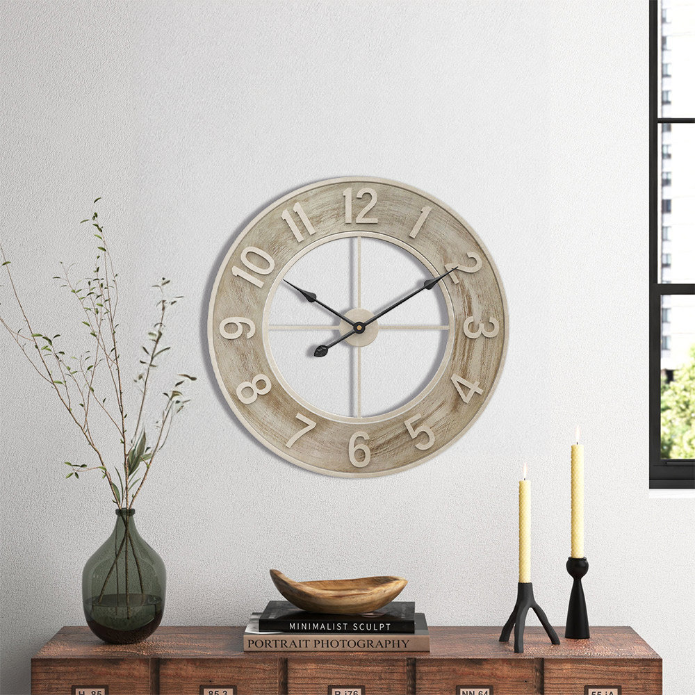 Blackwell 60cm Round Wood Grain Metal Silent Wall Clock