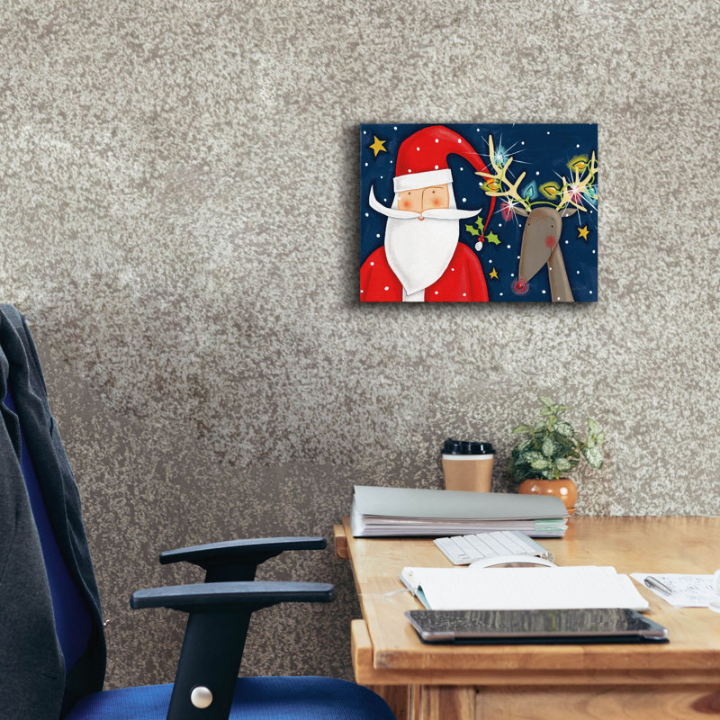 «Bright Christmas Santa Blue» par Anne Tavoletti, art mural sur toile, H 12 po x l 16 po x P 0,75 po