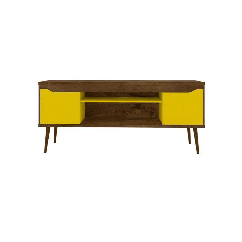 Meuble télé Bradley de 63 po de style Mid-Century moderne à 4 tablettes pour téléviseur de 60 po ou moins brun rustique