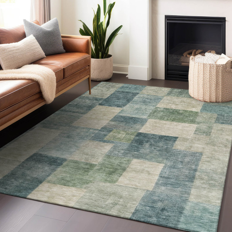 Seafoam Geometric Flat Woven 9' x 12' Synthetic Rug