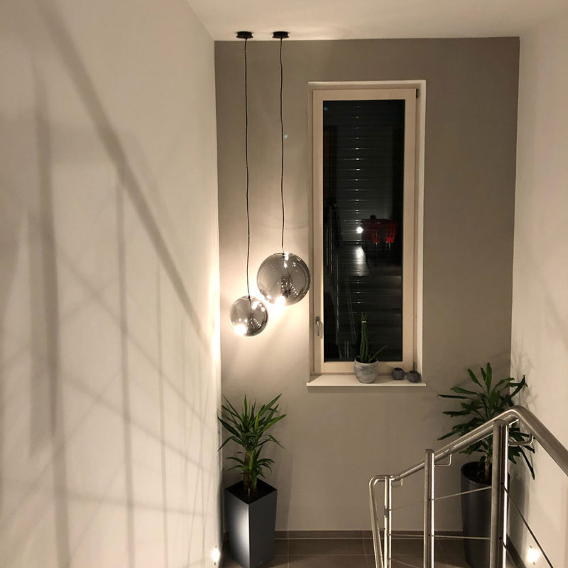 Sphere 1 -Light Globe Pendant, Black/Smoke, 220cm H x 50cm W x 50cm D