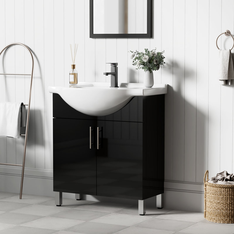 30" Freestanding Single Bathroom Vanity with Euro Ceramic Sink, Faucet, Black
