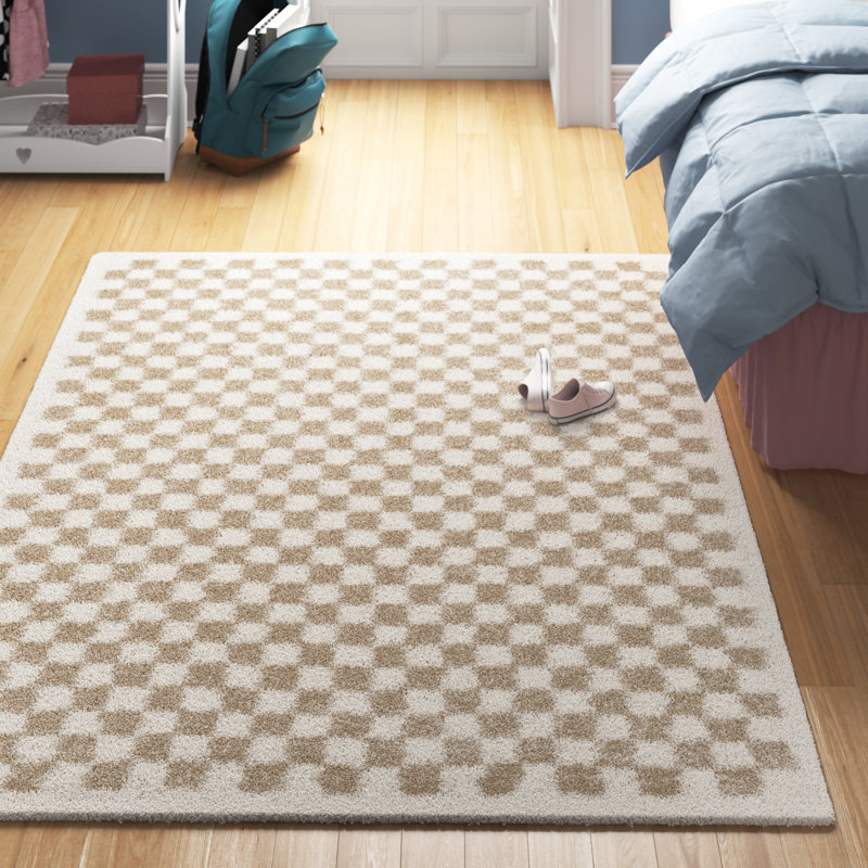 Tapscott Soft High Pile Machine Woven Chequered Beige/White Rug, Rectangle 200 x 290cm