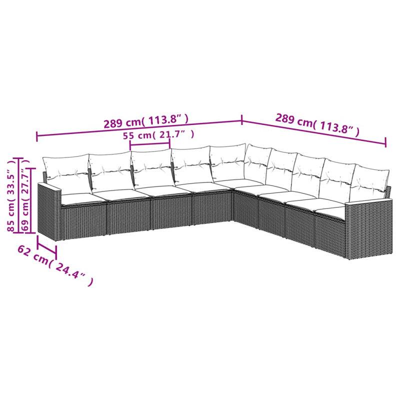 Ensemble de canapés de patio 6 pièces avec coussins en rotin noir pour l'extérieur