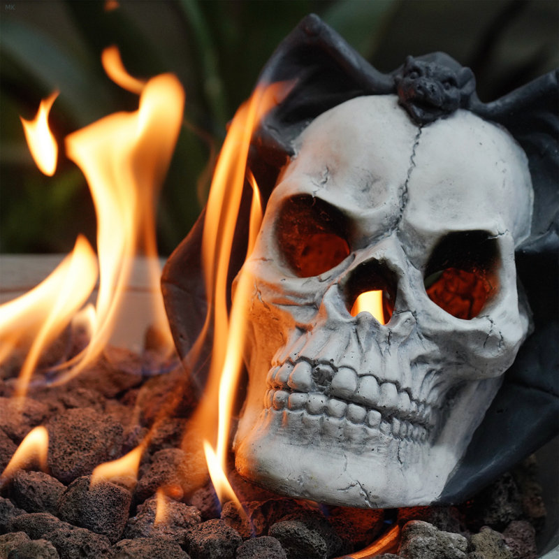 Fire Pit Demon Skull Gas Log For Ventless & Vent Free, Propane, Gel, Ethanol, Electric, Outdoor Fireplace And Fire Pit, Halloween Decor - Patent Pending