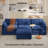 3-Seat Corduroy Sofa Sleeper, Sectional Sofa Comfy Cloud Couch with Movable Ottoman & Arm Pillows for Living Room-216802069