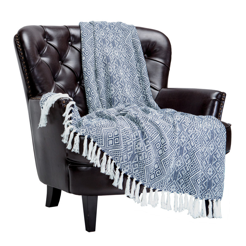 Jeté en coton doux Diamond, Bleu marine