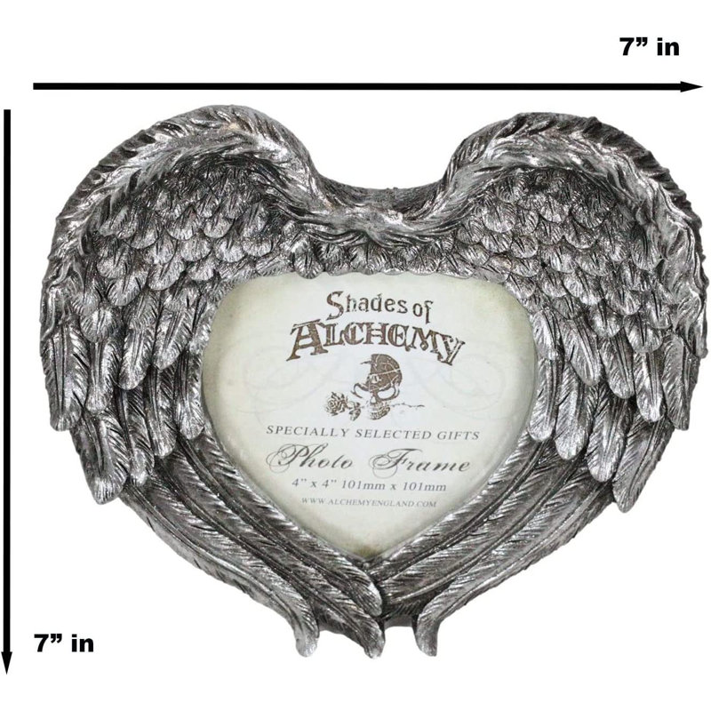 House of Hampton® Alchimie, ange gothique, cœur ailé, cadre photo 4 po x 4 po, support mural ou chevalet, décoration de bureau, finition métallique, décor de boudoir de la Saint-Valentin