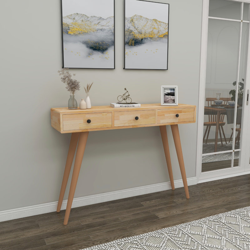 Console Table 110Cm Pine Solid Wood Ashwini, Natural