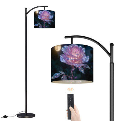 Lampe sur pied arquée en cristal brillant avec lumières scintillantes au clair de lune et télécommande avec abat-jour à DEL Abat-jour réglables Hautes lampes pour lire Bureau