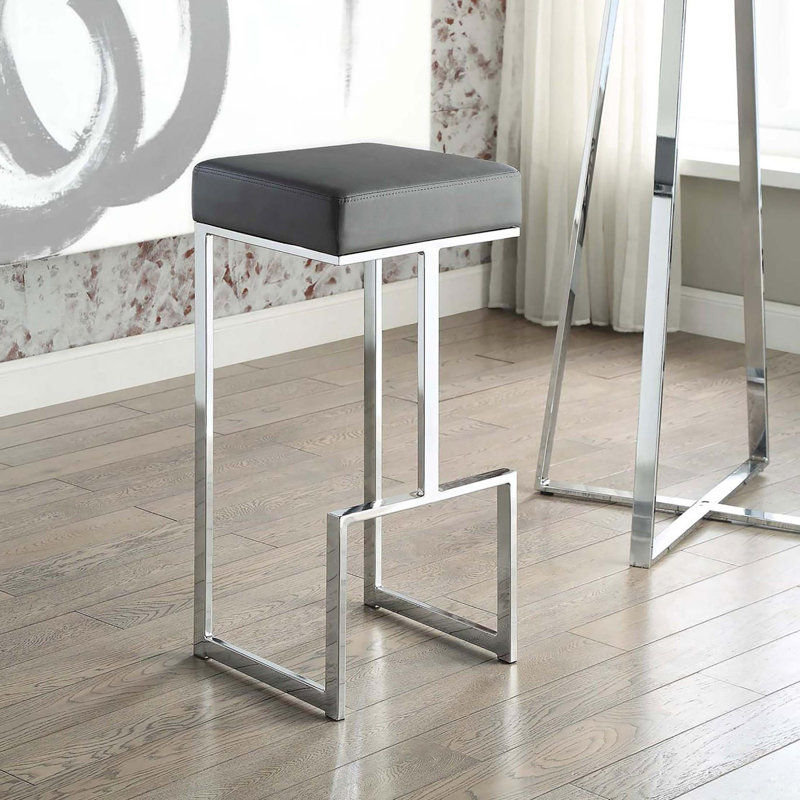 Tabouret de bar rembourré en chrome, Gris, Tabouret de bar (siège d'une hauteur de 31 po)