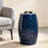 Navy Blue Lace Cut Iron Barrel-Shaped Accent Side Table, Indoor/Outdoor Use, No Assembly Required, Decorative Metal End Table For Garden, Patio, Living Room, Backyard-1018212135