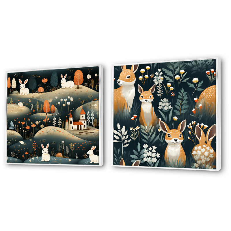 Ensemble de salon Woodland Rabbit Journey II - Rabbit Wall Art, Cadre blanc, H 30 po x l 61 po x P 1 po