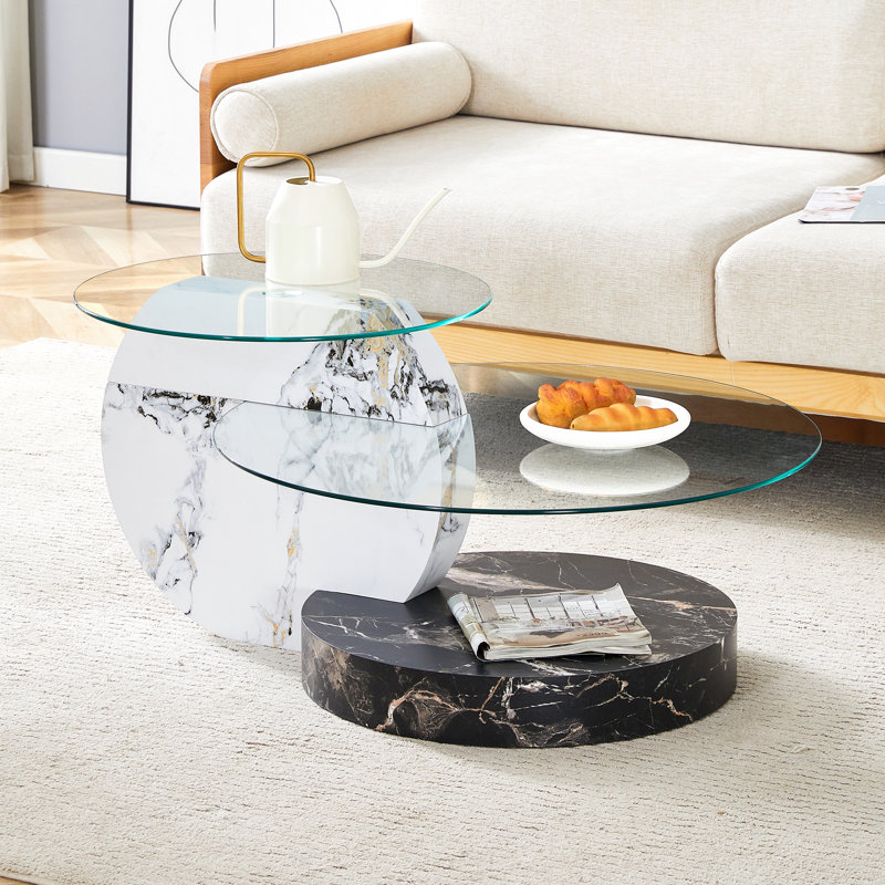 Table basse à plateau en verre, H 17 po x L 27,5 po x l 35,4 po, Noir / blanc