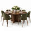 Ensemble de salle à manger rond avec table en noyer et chaises rembourrées à pattes en métal-133690769
