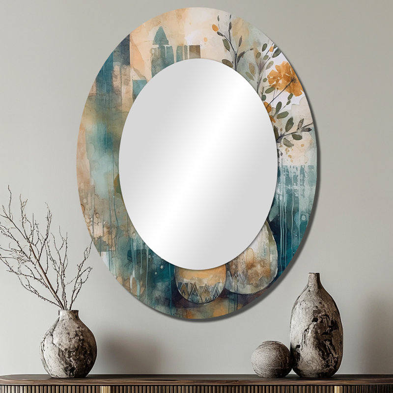 Miroir mural ovale orange et vert Bohemia IV - Bohemian, 40 po x 30 po