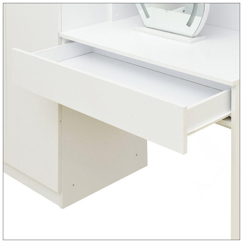 Armoire de rangement à 2 portes pour meuble-lavabo en bois avec miroir de maquillage et tiroirs