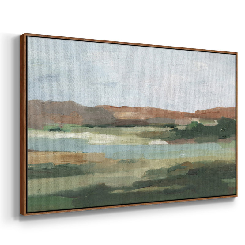 Autumn River Crossing I, reproduction d'art sur toile, H 27 po x l 41 po x P 2 po, Toile encadrée noyer flottant