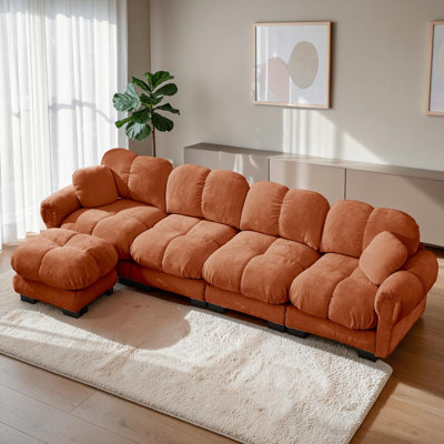 Canapé en L surdimensionné en chenille surdimensionné, canapé modulaire à assise profonde avec repose-pieds mobile, coussins exquis et coussins de dossier matelassés