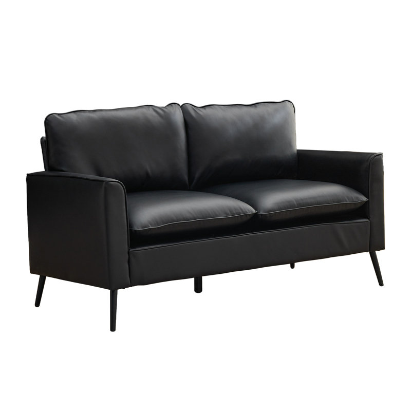 Cheronda 57" Upholstered Leather Loveseat Sofa, Black