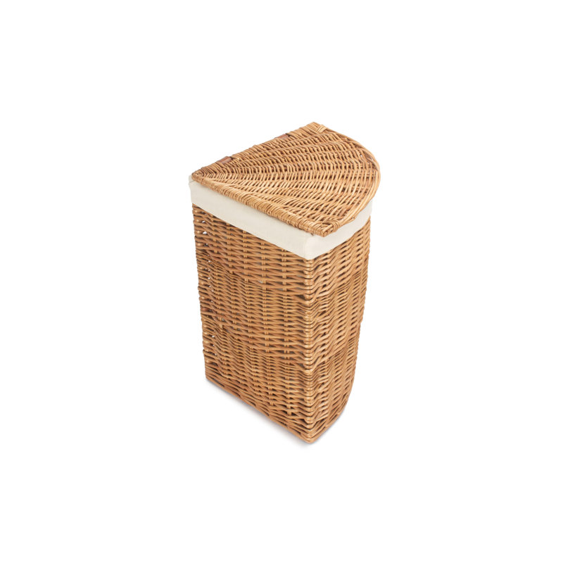Wicker Lined Corner Laundry Bin Basket, Light Steamed/White Lining, Small (50cm H x 33cm W x 33cm D)